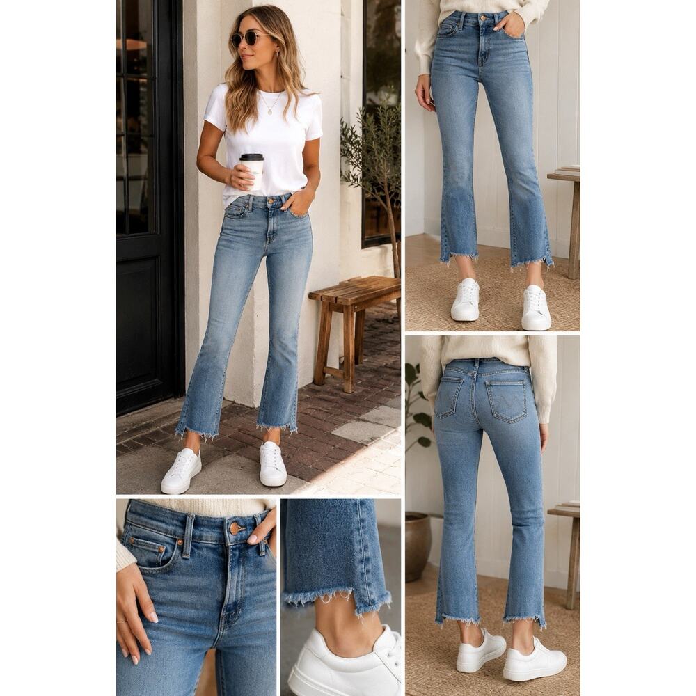 MOTHER The Insider Crop Step Fray Jeans Size 25 Light Wash Raw Hem Stretch Denim